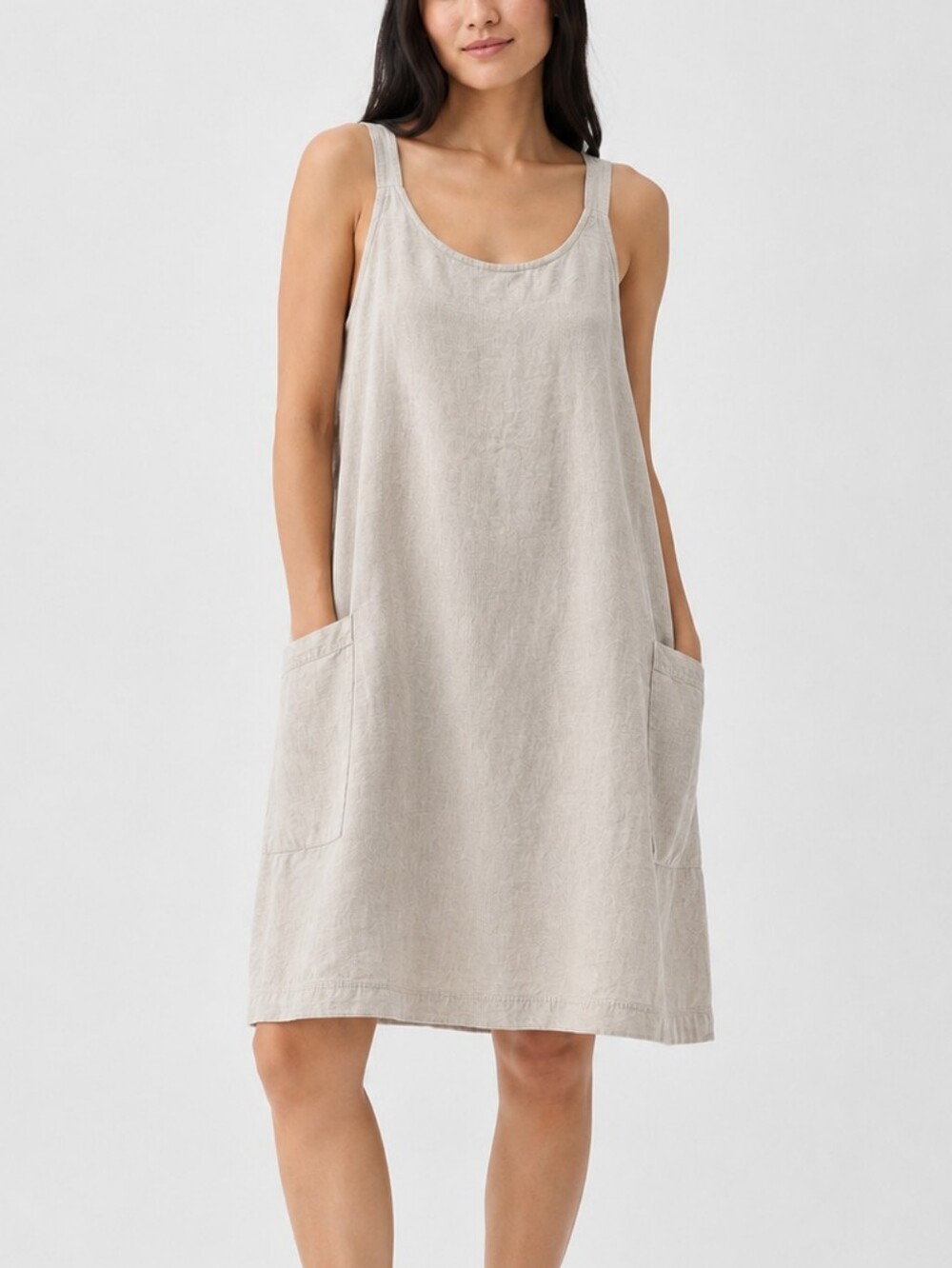 Eileen Fisher Natural Oatmeal Organic Linen Tunic Dress With Pockets Size Large - Picture 1 of 10